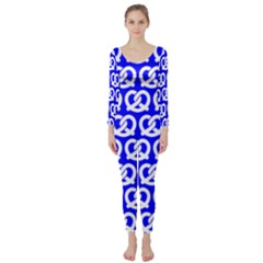 Blue Pretzel Illustrations Pattern Long Sleeve Catsuit by GardenOfOphir