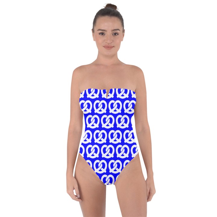 Blue Pretzel Illustrations Pattern Tie Back One Piece Swimsuit