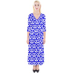 Blue Pretzel Illustrations Pattern Quarter Sleeve Wrap Maxi Dress by GardenOfOphir