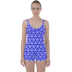 Blue Pretzel Illustrations Pattern Tie Front Two Piece Tankini by GardenOfOphir