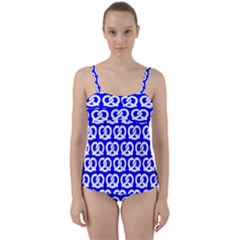 Blue Pretzel Illustrations Pattern Twist Front Tankini Set by GardenOfOphir