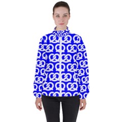 Blue Pretzel Illustrations Pattern Women s High Neck Windbreaker by GardenOfOphir