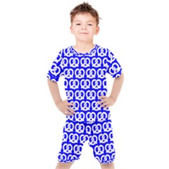 Blue Pretzel Illustrations Pattern Kids  Tee And Shorts Set by GardenOfOphir