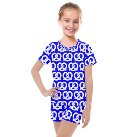 Blue Pretzel Illustrations Pattern Kids  Mesh Tee And Shorts Set by GardenOfOphir