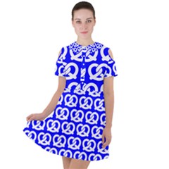 Blue Pretzel Illustrations Pattern Short Sleeve Shoulder Cut Out Dress  by GardenOfOphir