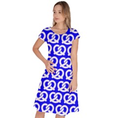 Blue Pretzel Illustrations Pattern Classic Short Sleeve Dress by GardenOfOphir