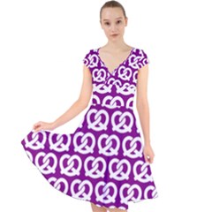 Purple Pretzel Illustrations Pattern Cap Sleeve Front Wrap Midi Dress by GardenOfOphir