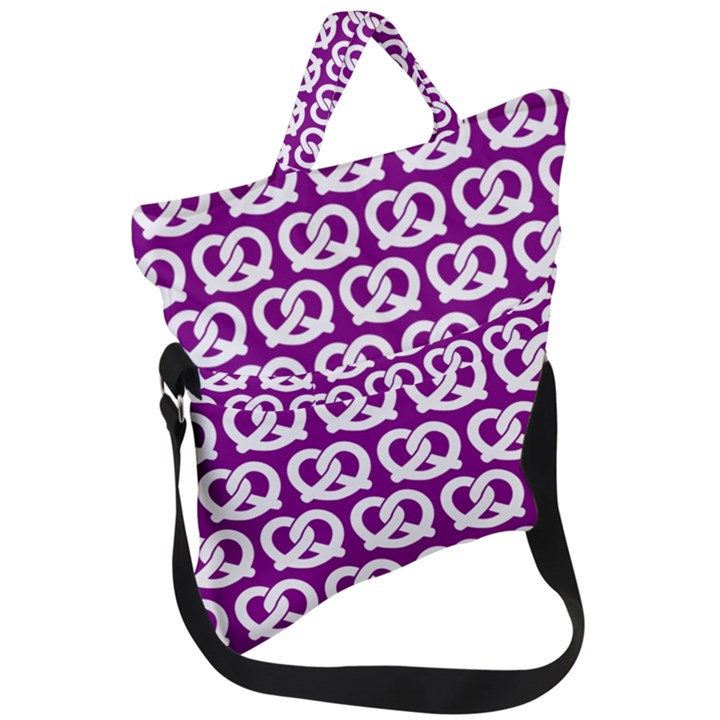 Purple Pretzel Illustrations Pattern Fold Over Handle Tote Bag