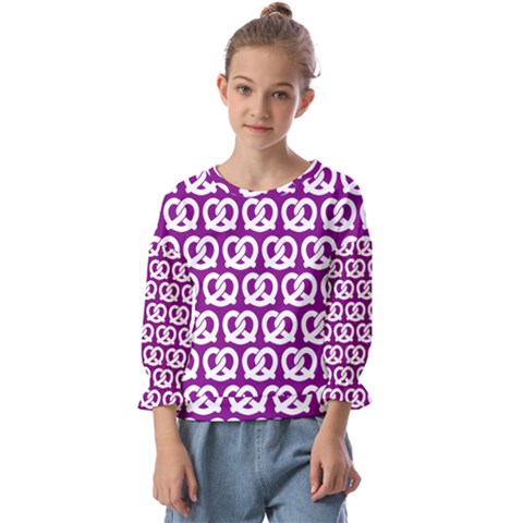 Purple Pretzel Illustrations Pattern Kids  Cuff Sleeve Top by GardenOfOphir