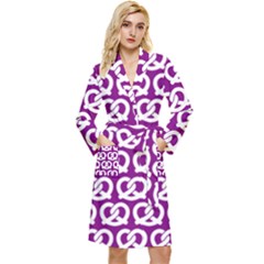 Purple Pretzel Illustrations Pattern Long Sleeve Velvet Robe by GardenOfOphir