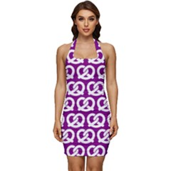 Purple Pretzel Illustrations Pattern Sleeveless Wide Square Neckline Ruched Bodycon Dress by GardenOfOphir