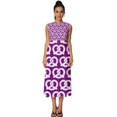 Purple Pretzel Illustrations Pattern Sleeveless Round Neck Midi Dress by GardenOfOphir