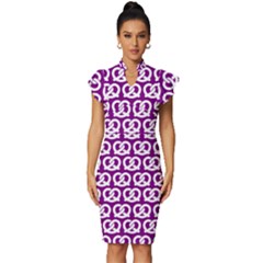 Purple Pretzel Illustrations Pattern Vintage Frill Sleeve V-neck Bodycon Dress by GardenOfOphir