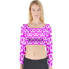 Pink Pretzel Illustrations Pattern Long Sleeve Crop Top by GardenOfOphir