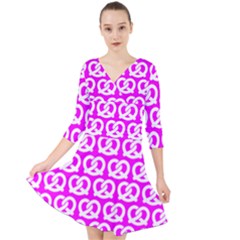 Pink Pretzel Illustrations Pattern Quarter Sleeve Front Wrap Dress by GardenOfOphir