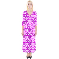 Pink Pretzel Illustrations Pattern Quarter Sleeve Wrap Maxi Dress by GardenOfOphir