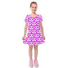 Pink Pretzel Illustrations Pattern Kids  Short Sleeve Velvet Dress by GardenOfOphir