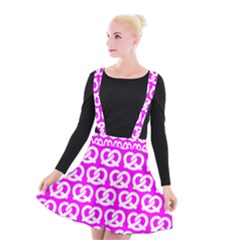 Pink Pretzel Illustrations Pattern Suspender Skater Skirt by GardenOfOphir