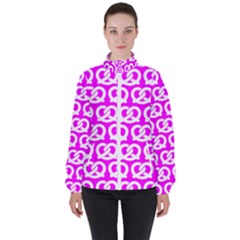 Pink Pretzel Illustrations Pattern Women s High Neck Windbreaker by GardenOfOphir