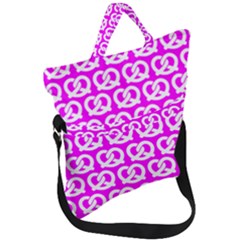 Pink Pretzel Illustrations Pattern Fold Over Handle Tote Bag by GardenOfOphir