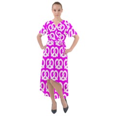 Pink Pretzel Illustrations Pattern Front Wrap High Low Dress by GardenOfOphir