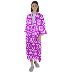 Pink Pretzel Illustrations Pattern Maxi Satin Kimono by GardenOfOphir