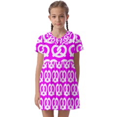 Pink Pretzel Illustrations Pattern Kids  Asymmetric Collar Dress by GardenOfOphir