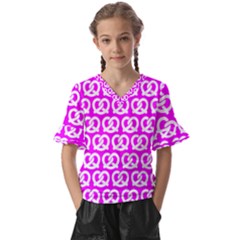 Pink Pretzel Illustrations Pattern Kids  V-neck Horn Sleeve Blouse by GardenOfOphir