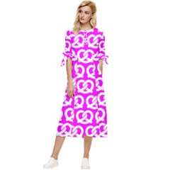 Pink Pretzel Illustrations Pattern Bow Sleeve Chiffon Midi Dress by GardenOfOphir