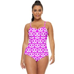 Pink Pretzel Illustrations Pattern Retro Full Coverage Swimsuit by GardenOfOphir