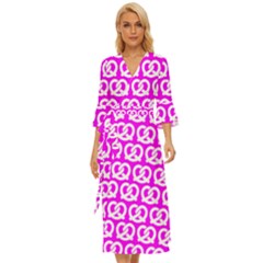 Pink Pretzel Illustrations Pattern Midsummer Wrap Dress by GardenOfOphir