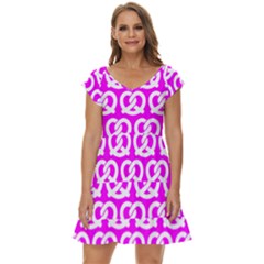 Pink Pretzel Illustrations Pattern Short Sleeve Tiered Mini Dress