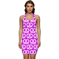 Pink Pretzel Illustrations Pattern Sleeveless Wide Square Neckline Ruched Bodycon Dress by GardenOfOphir