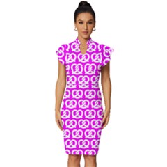 Pink Pretzel Illustrations Pattern Vintage Frill Sleeve V-neck Bodycon Dress by GardenOfOphir