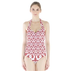 Trendy Pretzel Illustrations Pattern Halter Swimsuit by GardenOfOphir