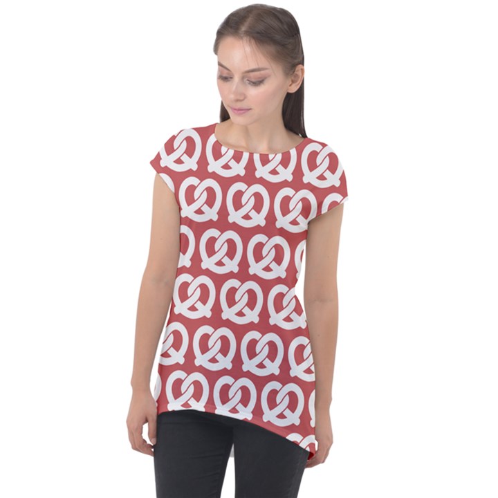 Trendy Pretzel Illustrations Pattern Cap Sleeve High Low Top