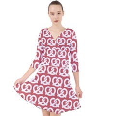 Trendy Pretzel Illustrations Pattern Quarter Sleeve Front Wrap Dress by GardenOfOphir