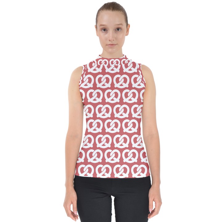 Trendy Pretzel Illustrations Pattern Mock Neck Shell Top