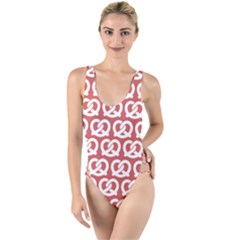 Trendy Pretzel Illustrations Pattern High Leg Strappy Swimsuit by GardenOfOphir