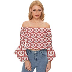 Trendy Pretzel Illustrations Pattern Off Shoulder Flutter Bell Sleeve Top by GardenOfOphir