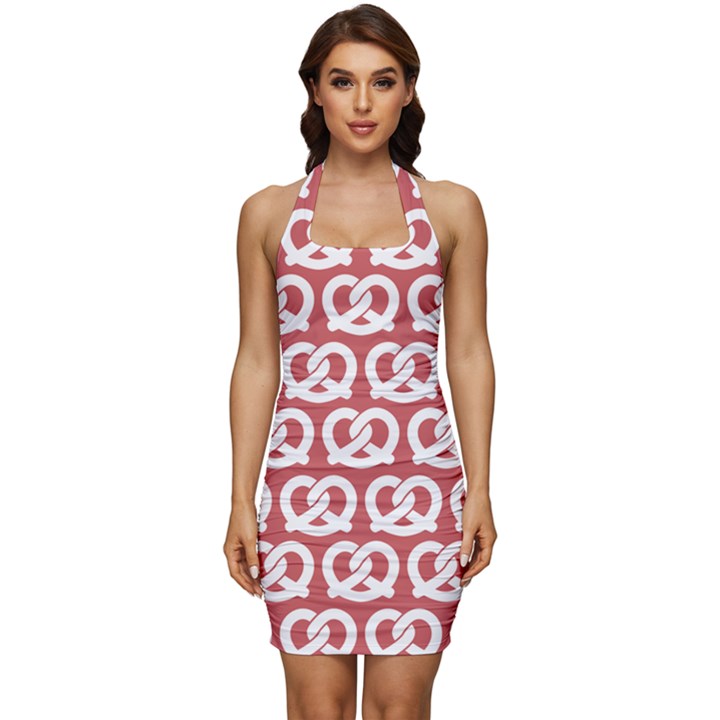 Trendy Pretzel Illustrations Pattern Sleeveless Wide Square Neckline Ruched Bodycon Dress