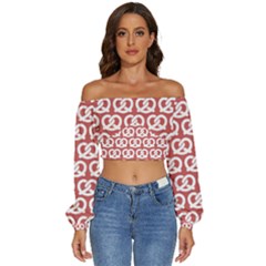 Trendy Pretzel Illustrations Pattern Long Sleeve Crinkled Weave Crop Top by GardenOfOphir