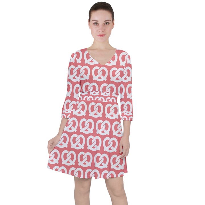 Chic Pretzel Illustrations Pattern Quarter Sleeve Ruffle Waist Dress