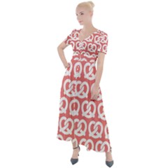 Chic Pretzel Illustrations Pattern Button Up Short Sleeve Maxi Dress by GardenOfOphir