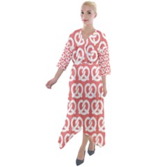 Chic Pretzel Illustrations Pattern Quarter Sleeve Wrap Front Maxi Dress by GardenOfOphir