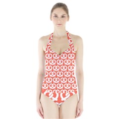 Coral Pretzel Illustrations Pattern Halter Swimsuit by GardenOfOphir