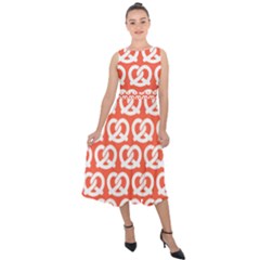 Coral Pretzel Illustrations Pattern Midi Tie-back Chiffon Dress by GardenOfOphir