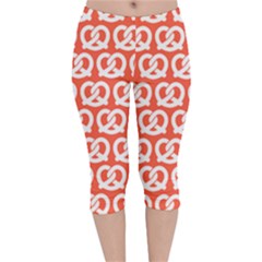 Coral Pretzel Illustrations Pattern Velvet Capri Leggings  by GardenOfOphir