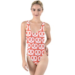 Coral Pretzel Illustrations Pattern High Leg Strappy Swimsuit by GardenOfOphir