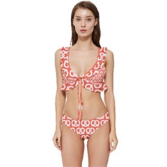 Coral Pretzel Illustrations Pattern Low Cut Ruffle Edge Bikini Set by GardenOfOphir